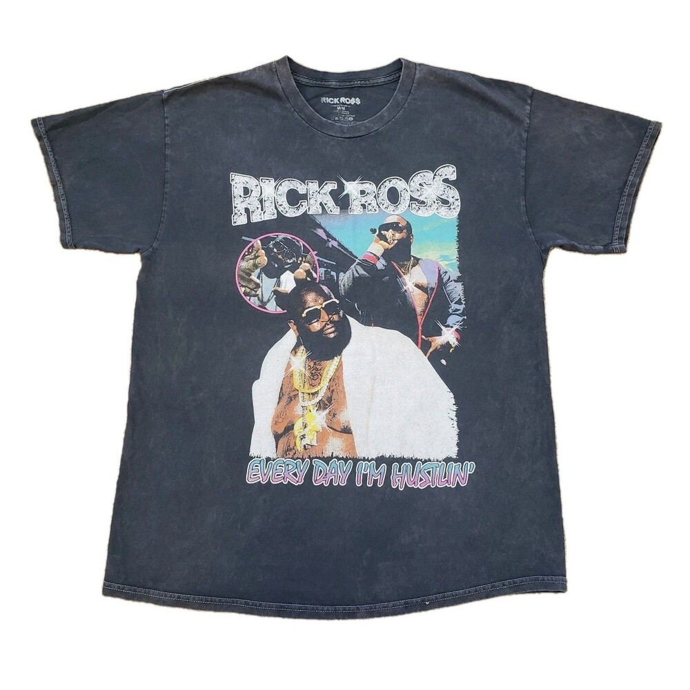 2022 Rick Ross Everyday Im Hustlin' Faded Charcoal Sz Medium Rap T-Shirt Hip Hop